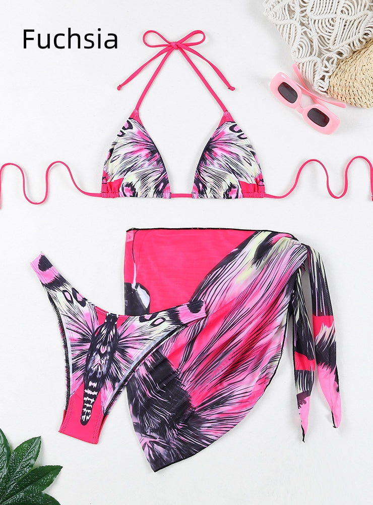 Butterfly Multicolor Printed Split Gauze Skirt Bikini