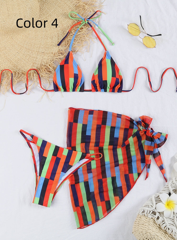 Bikini con falda de playa con estampado multicolor