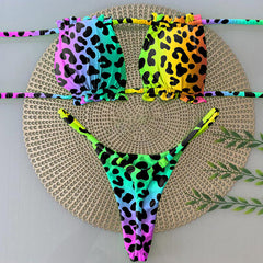 Gradient Leopard Rainbow Bikini