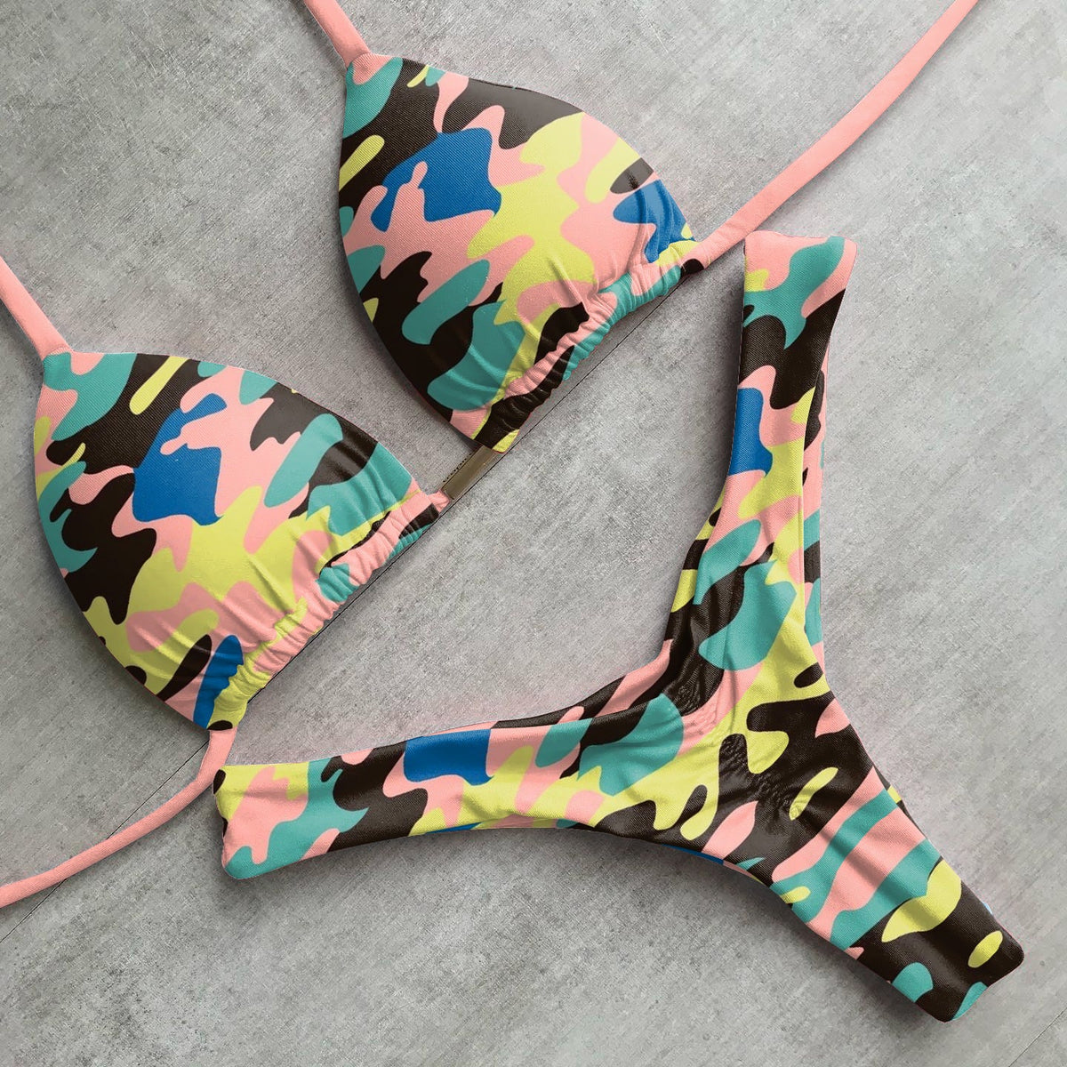 Personalized retro camouflage strap split bikini