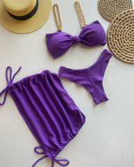 Chain Bow Sling Bikini Three-Piece Set