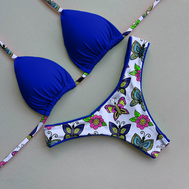 Contrasting trendy brand print bikini set