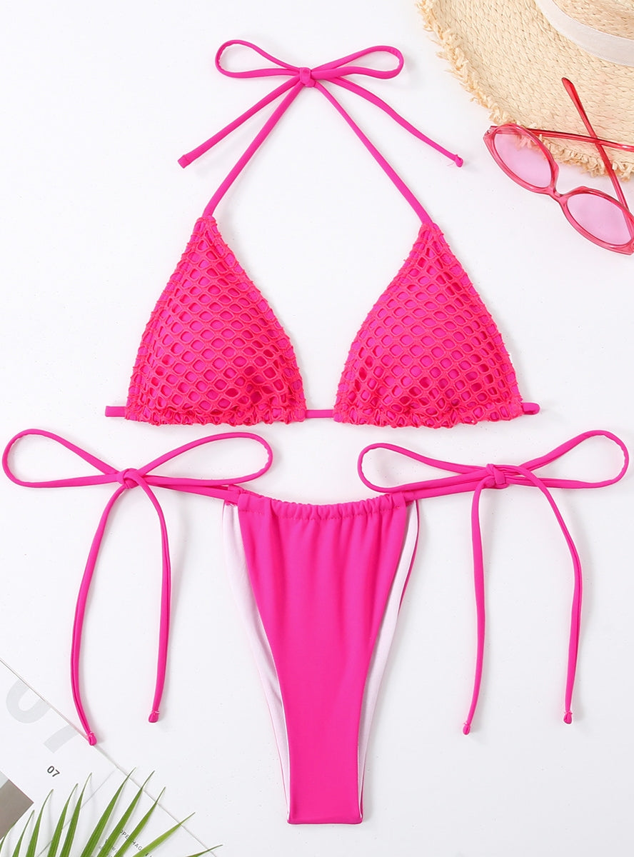 Traje de baño bikini de red de pesca con tanga