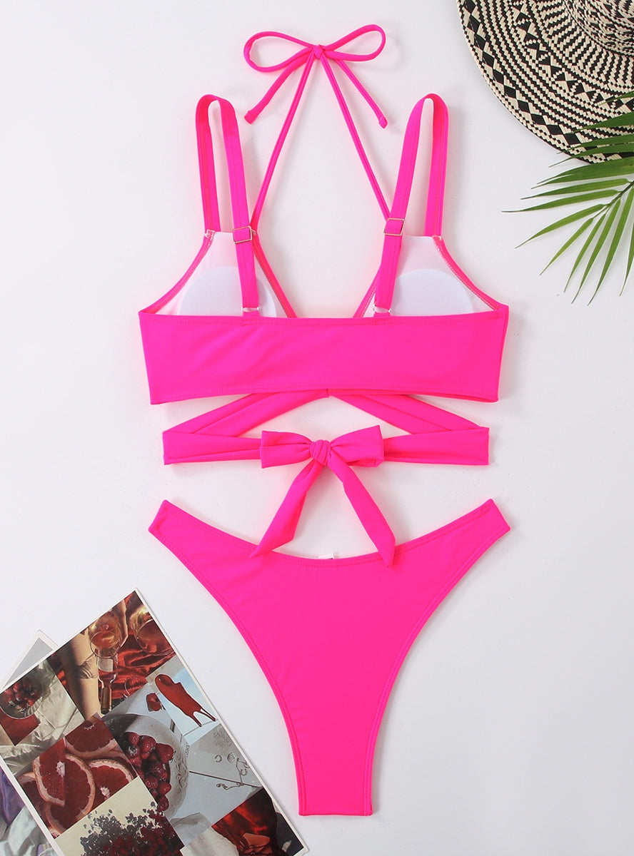 Bikini dividido de color sólido para mujer