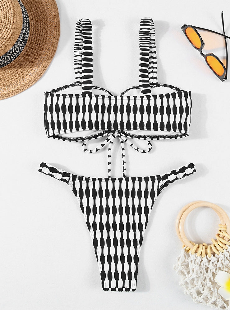 Plaid Strap Tube Top Bikini