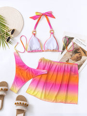 Dreiteiliger Strandbikini mit Farbverlauf und Print