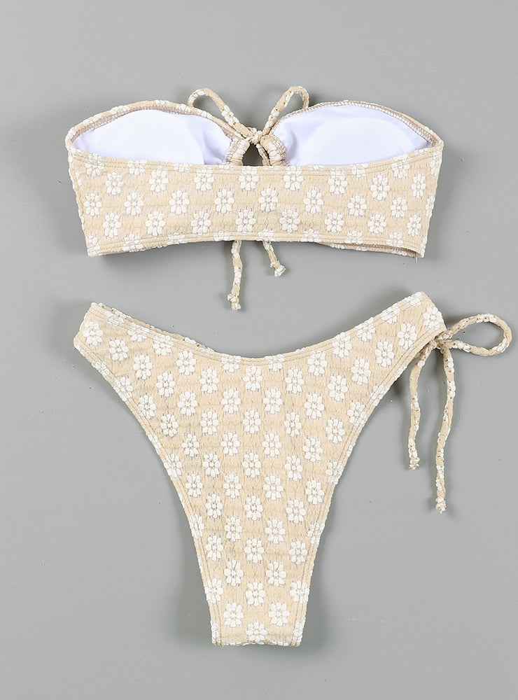 Bikini con parte superior de tubo y flores de color liso dividido