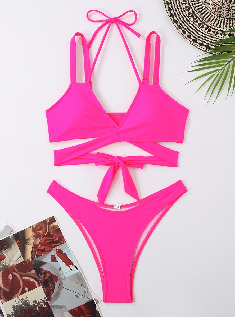 Bikini dividido de color sólido para mujer