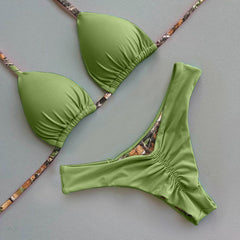 Conjunto de bikini con estampado vintage de hojas 