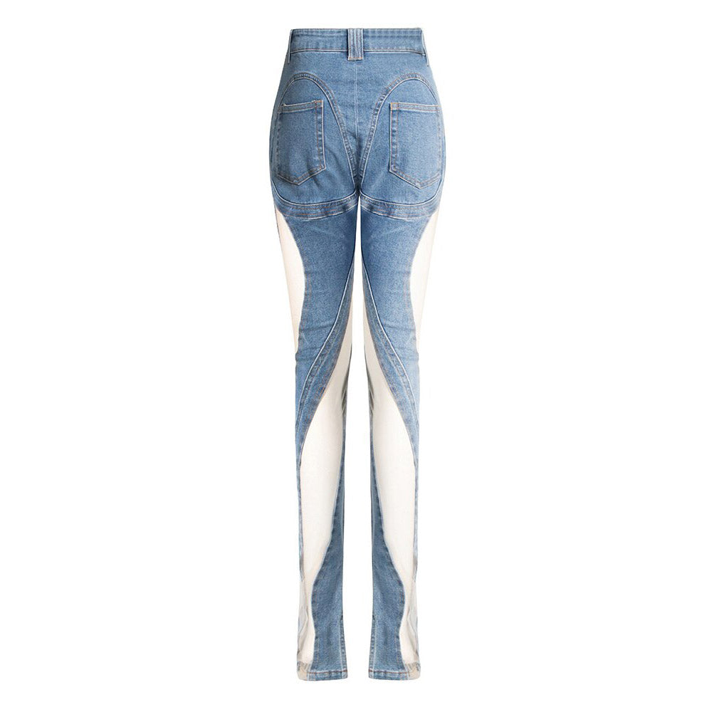 MIDORY JEANS DE MALLA CON CINTURA ALTA Y PATCHWORK