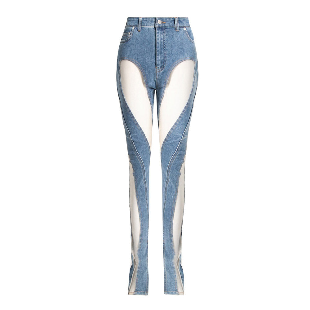 MIDORY JEANS DE MALLA CON CINTURA ALTA Y PATCHWORK