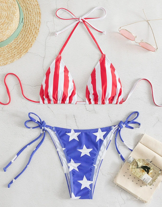 Bikini de dos piezas con estampado del Día de la Independencia a la moda 