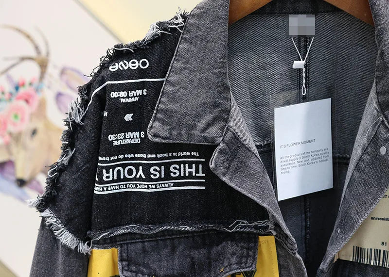 Chaqueta vaquera vintage de patchwork: diseño gráfico de moda