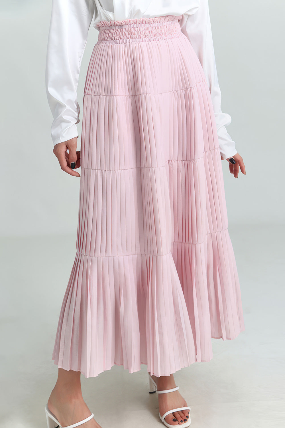 Falda midi con cintura elástica - Rosa