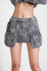 MINIFALDA CARGO GRIS CON BOLSILLOS