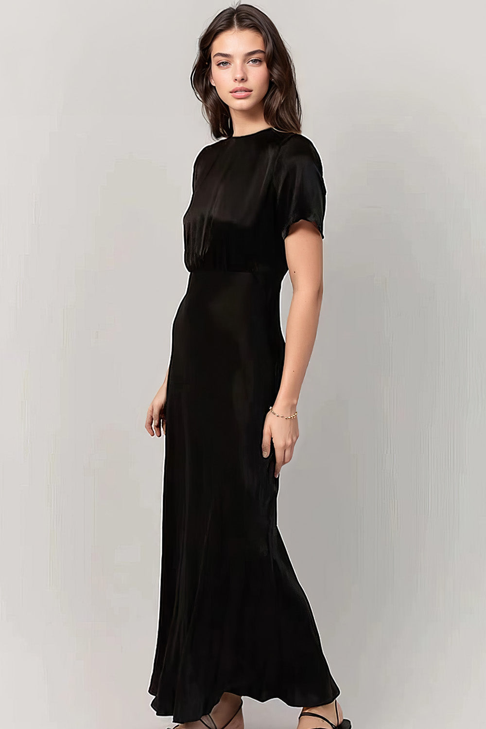 Satin Maxi Dress with Short Sleeves