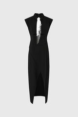 Midi Dress with Tie Detail - Black