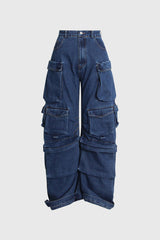 BLAUE CARGO-JEANS MIT NIEDRIGER TAILLE und TASCHEN