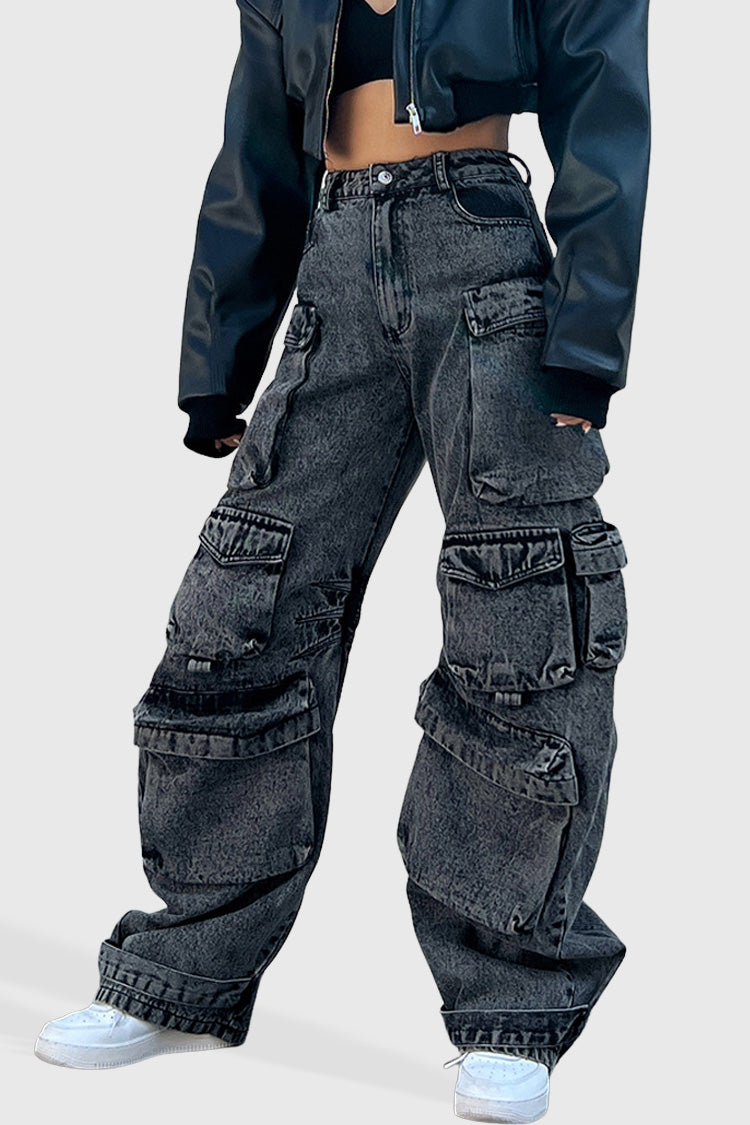 JEANS CARGO GRISES CON BOLSILLOS