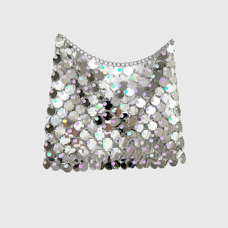 SILBERNER MINIROCK MIT GLITZERPAILLETTEN 