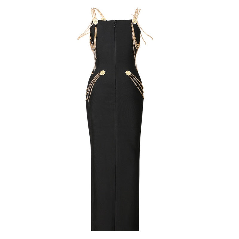 LILLY MAXI DRESS with GOLD CHAINS and FRONT SLIT