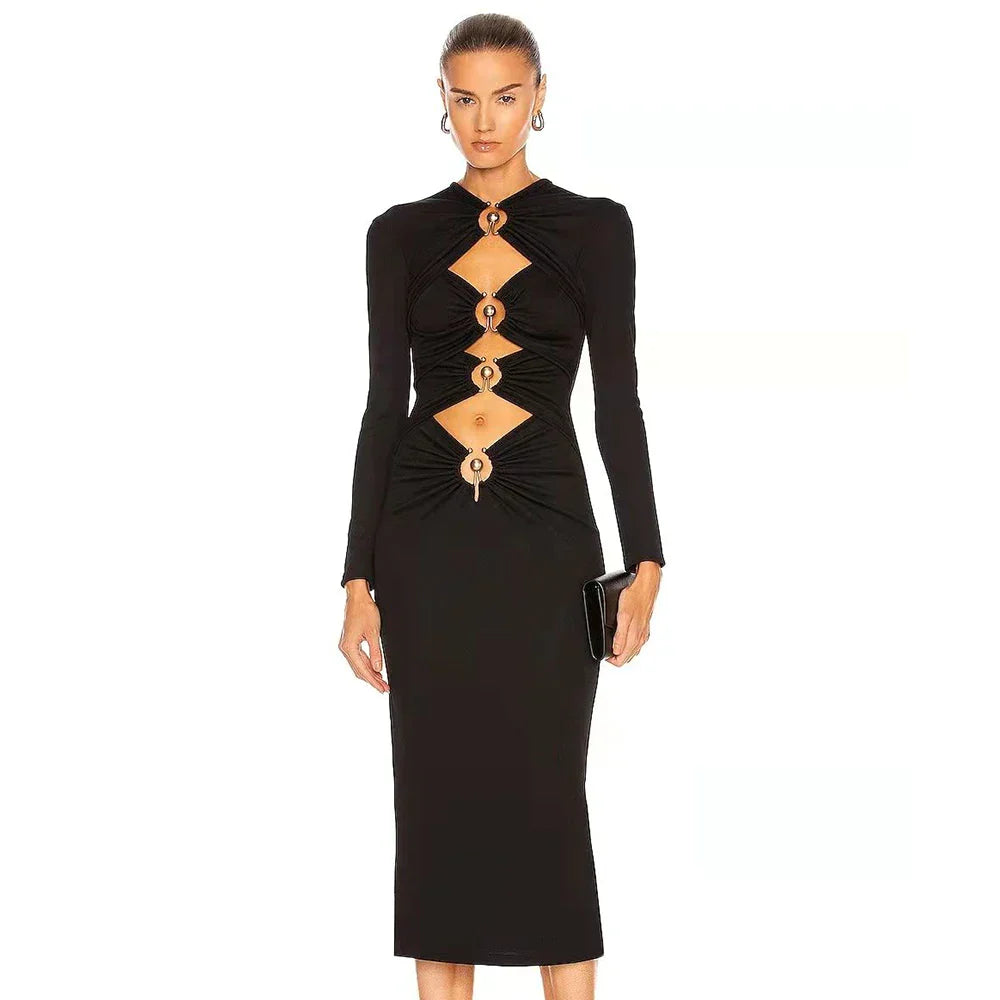 BURYA HOLLOW OUT MIDI DRESS