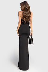 Vestido midi ajustado con cadenas en la cintura - Negro