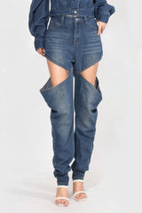 Straight Jeans with Thigh Cuts - Blue