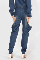 Straight Jeans with Thigh Cuts - Blue