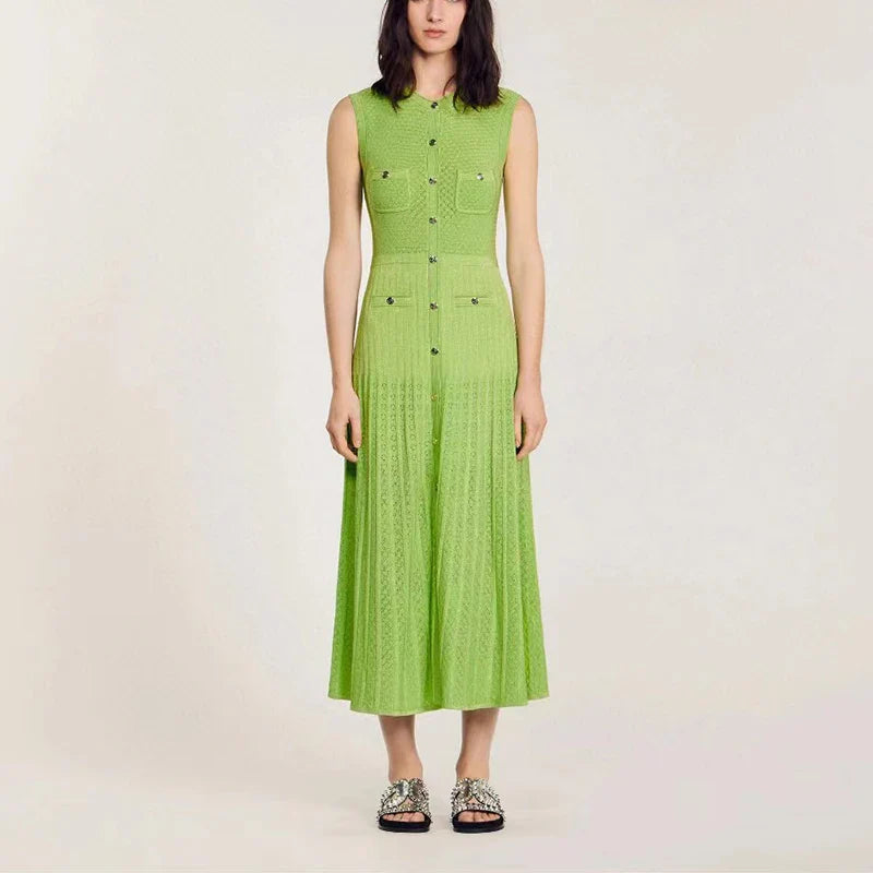 Elegant Sleeveless Knit Long Dress - Summer 2024