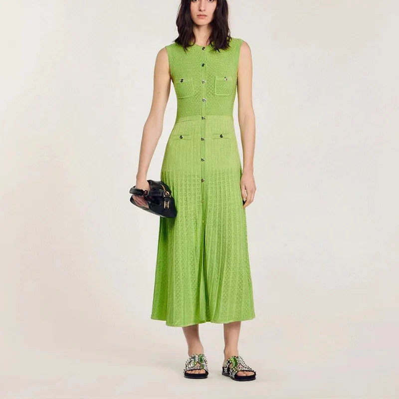 Elegant Sleeveless Knit Long Dress - Summer 2024
