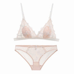 Lingerie Breathable Tulle Rose Embroidered Bra Set