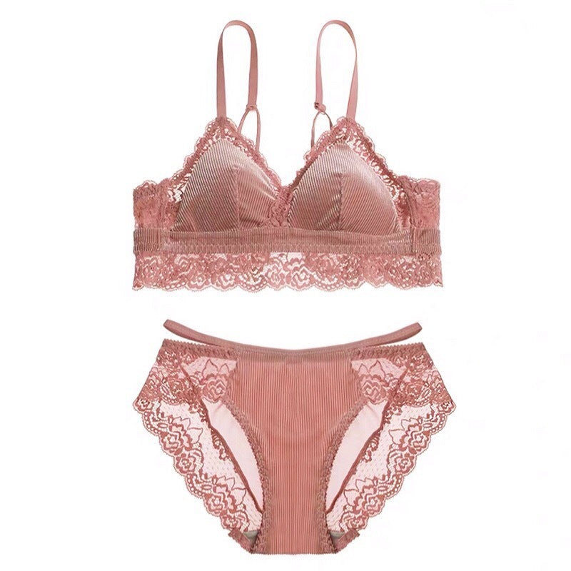 Thin Velvet Triangle Cup Bra Lingerie Set