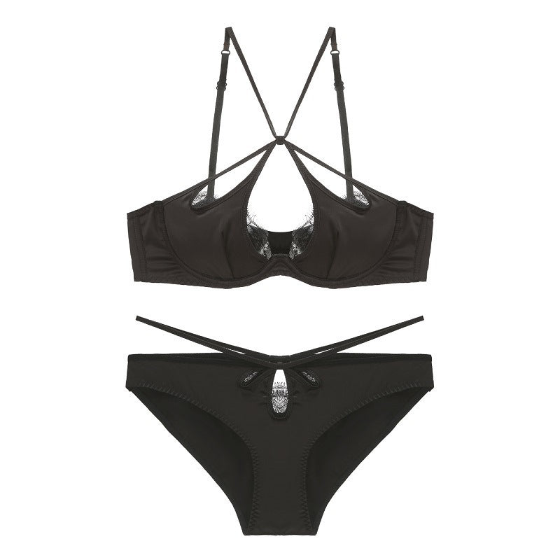 Weiches Satin-Bralette-Set mit überkreuzten Schnürsenkeln und Bügeln