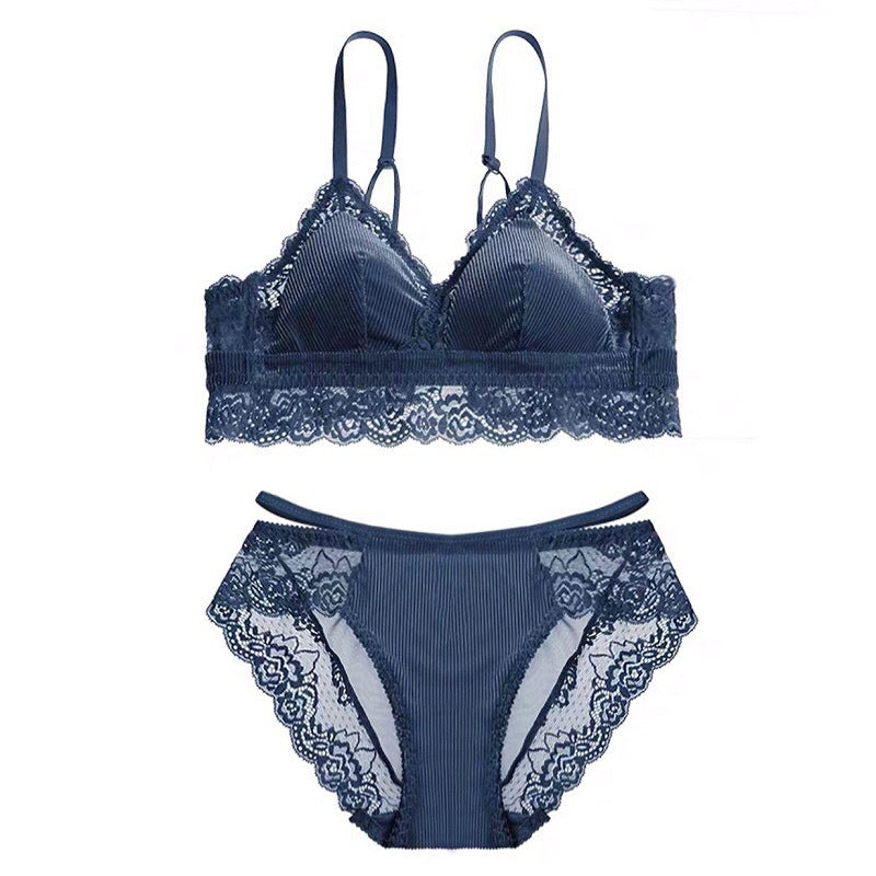 Thin Velvet Triangle Cup Bra Lingerie Set