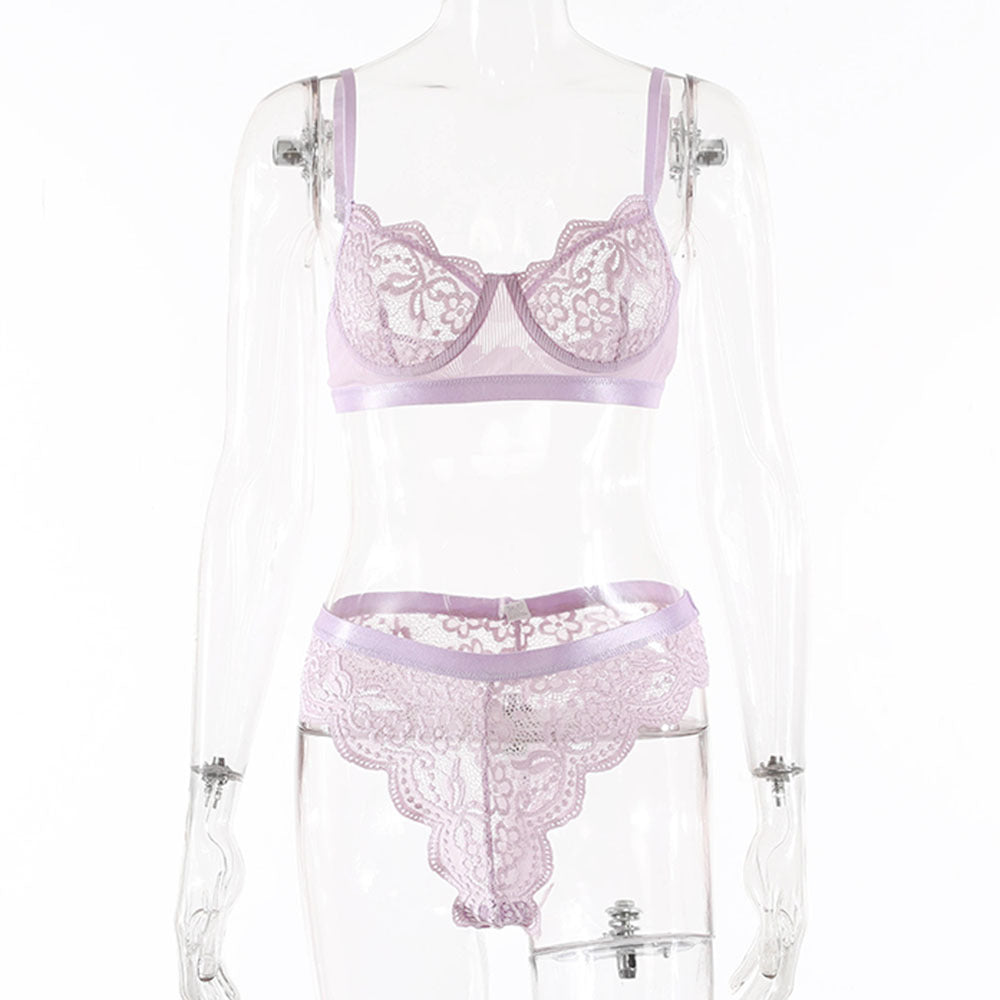 Conjunto de bralette de encaje transparente