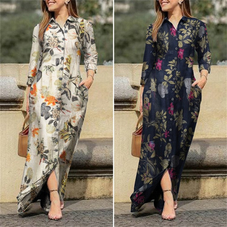 Vestido largo con estampado floral africano: elegante estilo caftán de manga larga 