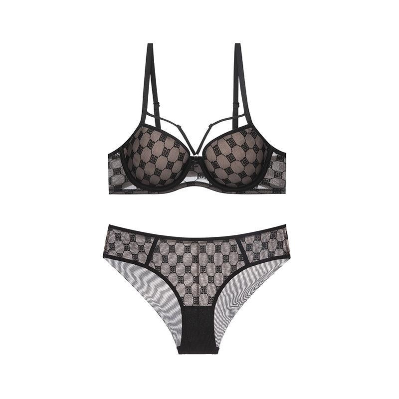 Bralette-Set aus dünner, glänzender Baumwolle mit Spitze