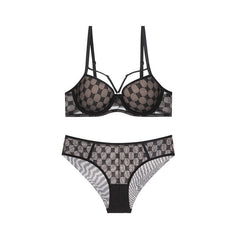 Bralette-Set aus dünner, glänzender Baumwolle mit Spitze