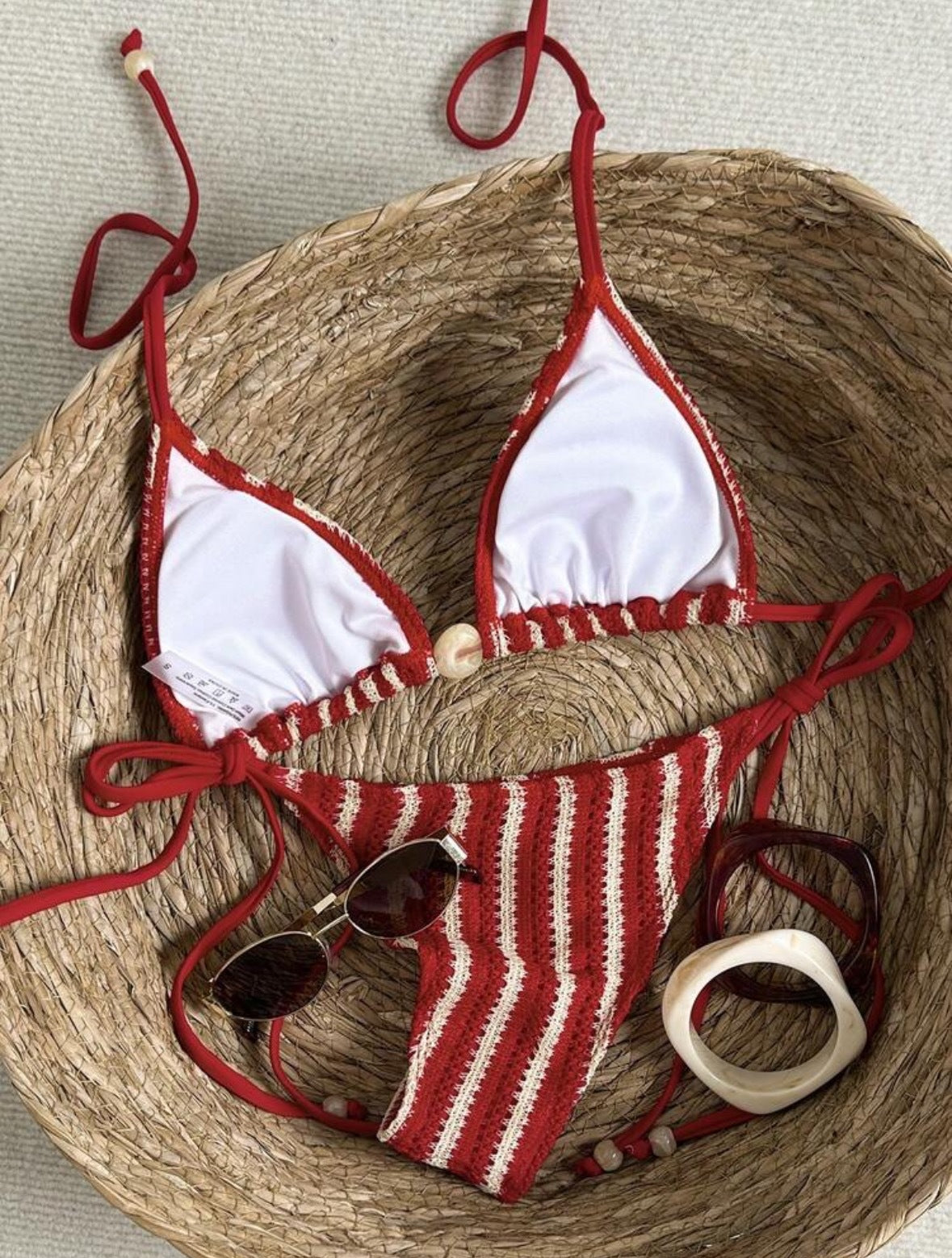 Trendy striped color contrast bikini
