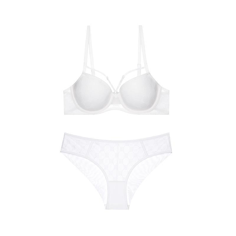 Bralette-Set aus dünner, glänzender Baumwolle mit Spitze