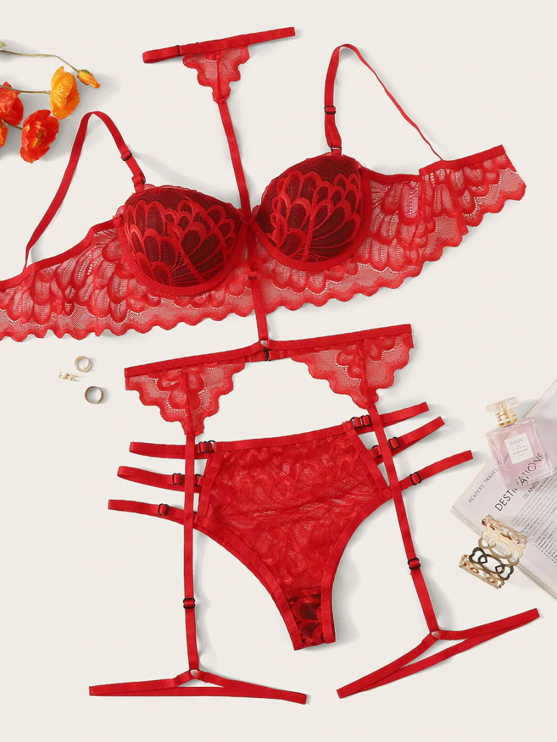 Pleated Red Dragon Bralette Set