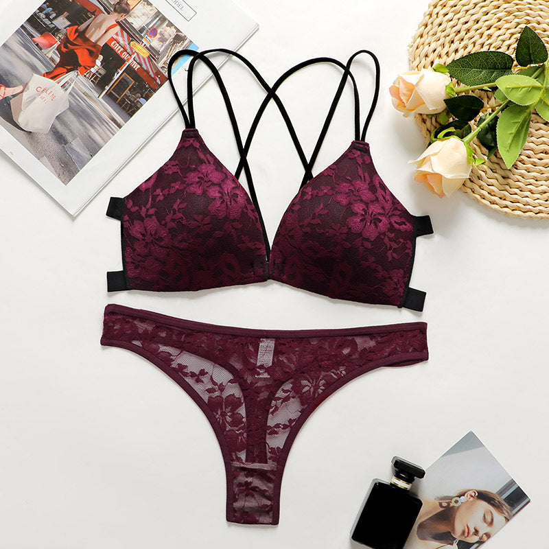 Bralette-Set mit Spitzenschnalle vorne