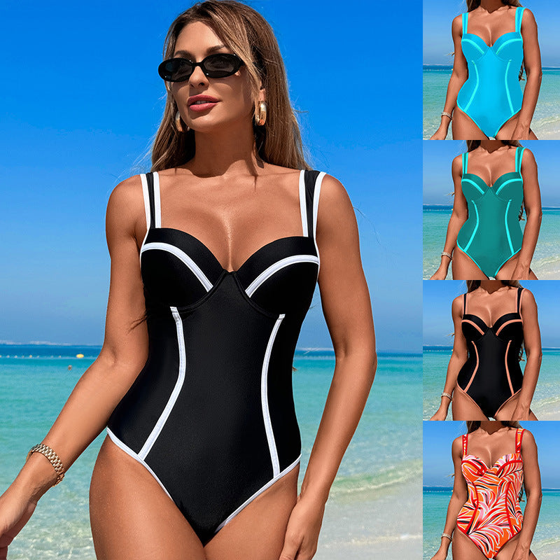Black And White Striped Beach Swimsuit