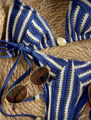 Trendy striped color contrast bikini