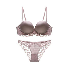 Transparentes, dünnes, gepolstertes Bralette-Set aus Satin mit durchgehender Spitze und Riemchen