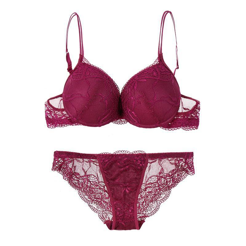 Gepolsterter Spitzen-BH, Bralette-Set mit transparentem Spitzenbesatz