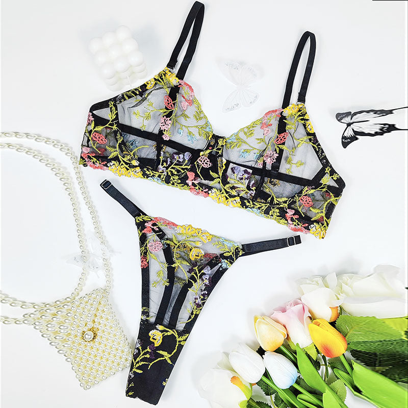 Dessous-Set mit besticktem Blumenmuster und Clash-Ins