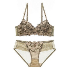 Conjunto de bralette push up de lencería de encaje con bordado de flores vintage