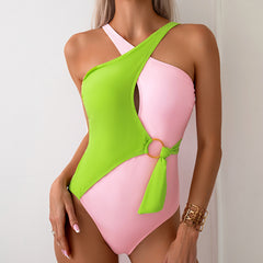 Nylon contrast color one-piece swimsuit
